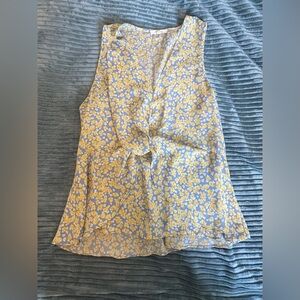 Floral Sleeveless Top - Yellow and Blue
